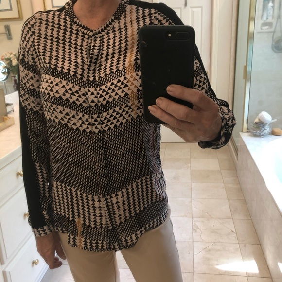 Michael Stars Rib Sleeve Panel Button Blouse, Sz S - Picture 11 of 16